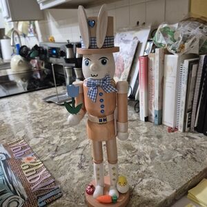 Wooden Easter Bunny Nutcracker - Pink and White Holiday Decor